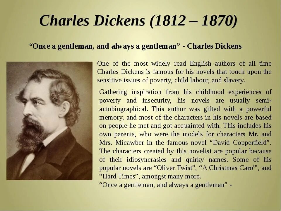 What is the author advice. 1. Charles Dickens.