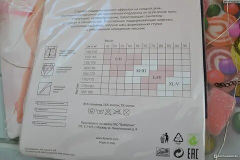 Размерная сетка колготок фаберлик