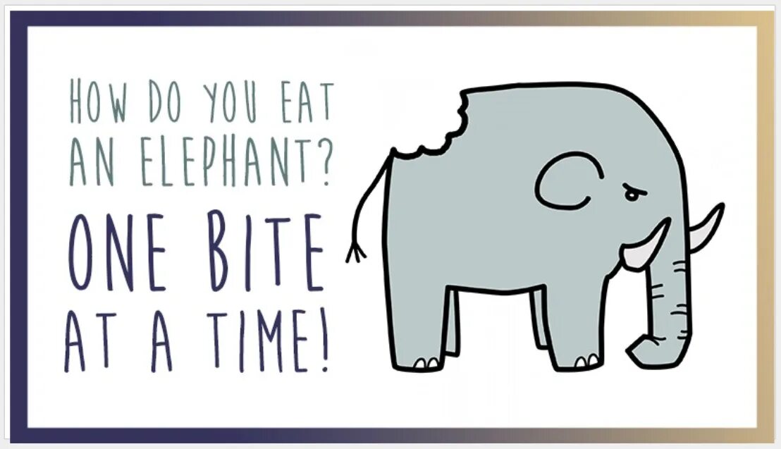 Bite time. How to eat an elephant. eat elephant by parts. is a elephant двустишье. eat an elephant one bite at a time.