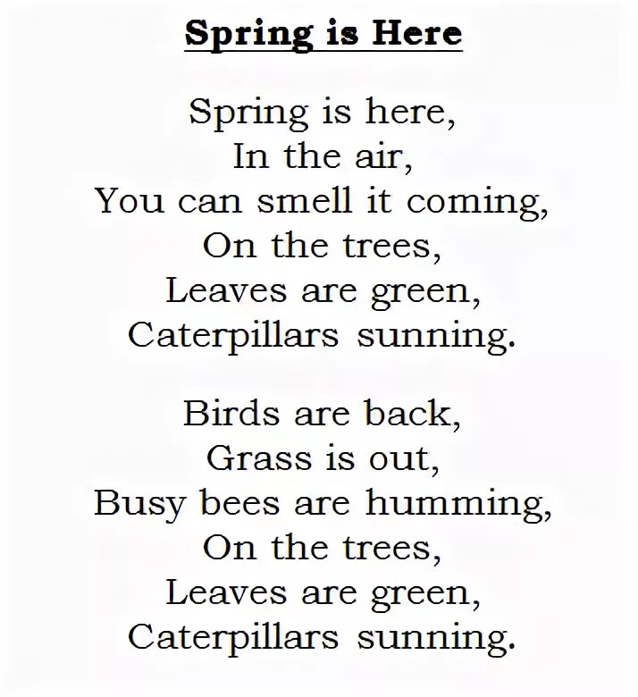 Spring is here стих. Стихотворение Spring is coming. Стих про весну на английском. Стихотворение про весну на английском языке. Песни про весну на английском