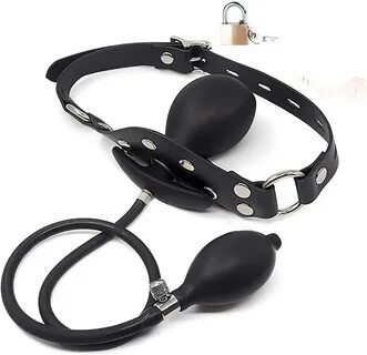 Leather Bondage Inflatable Strap-on Mouth Gag Masks - Faux Leather Lockable...