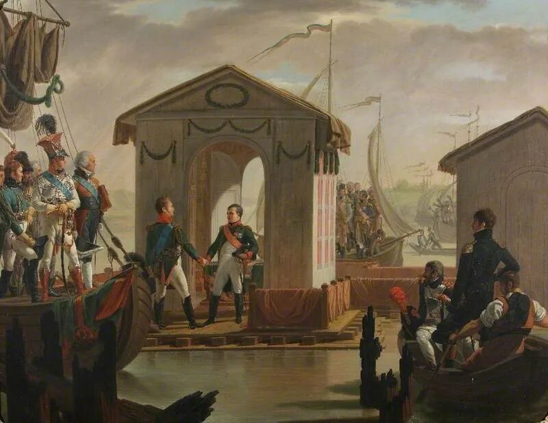 Тильзитский мир 1807. Встреча Наполеона с Александром 1 в Тильзите.