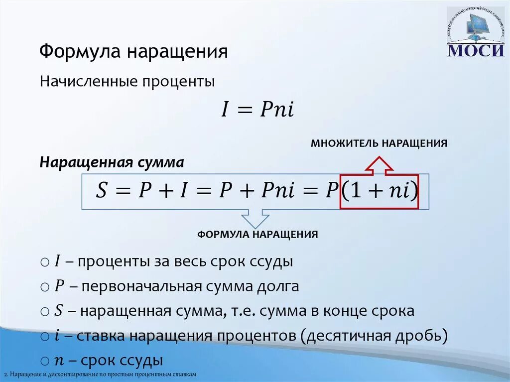 Множитель наращения. Формула. Множитель наращения простых процентов. Формула наращения по простым процентам.