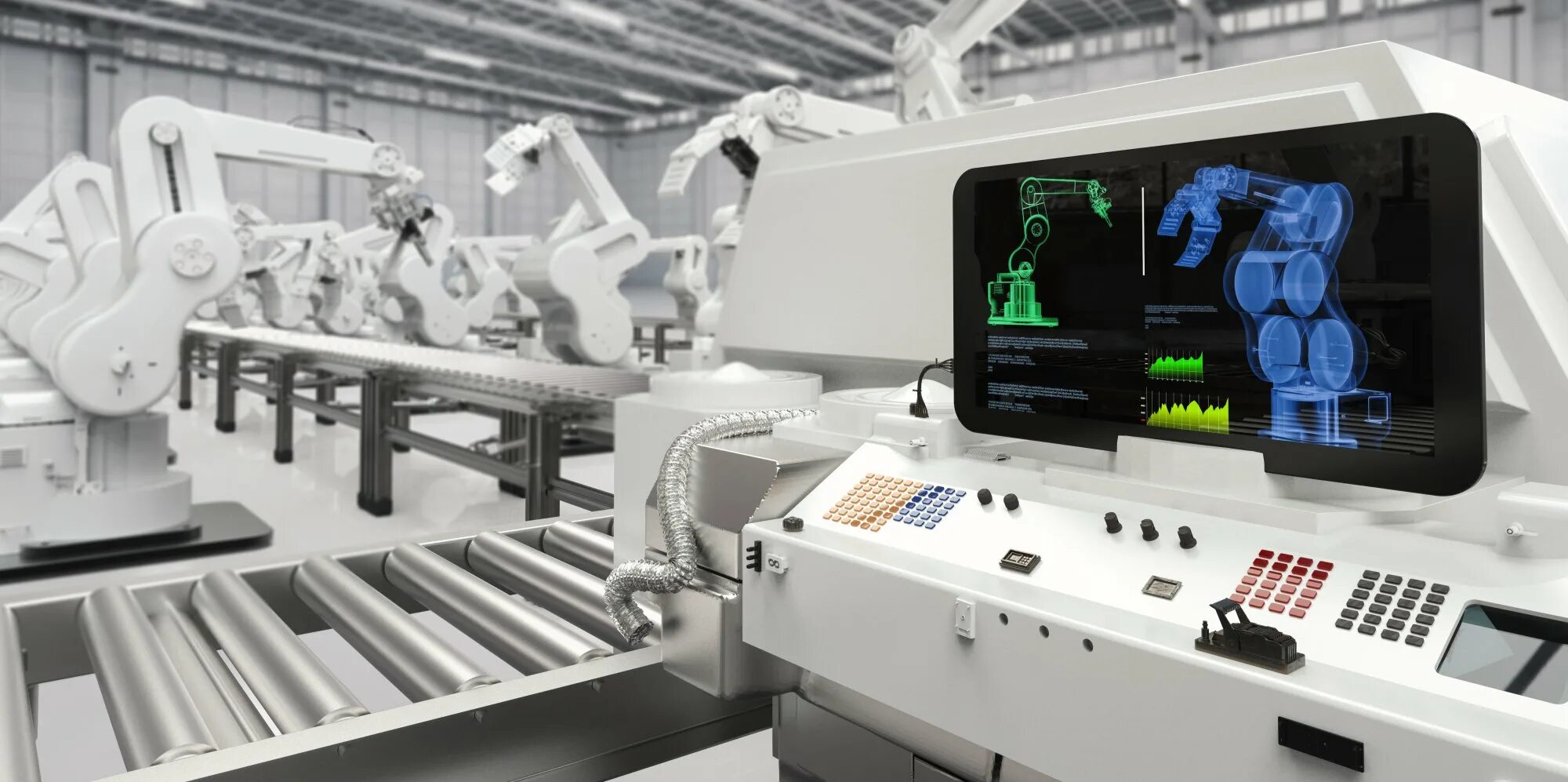 Новейшее современное оборудование. Автоматизация и роботизация производства. Завод будущего. Высокотехнологичное оборудование. Искусственный интеллект в промышленности.