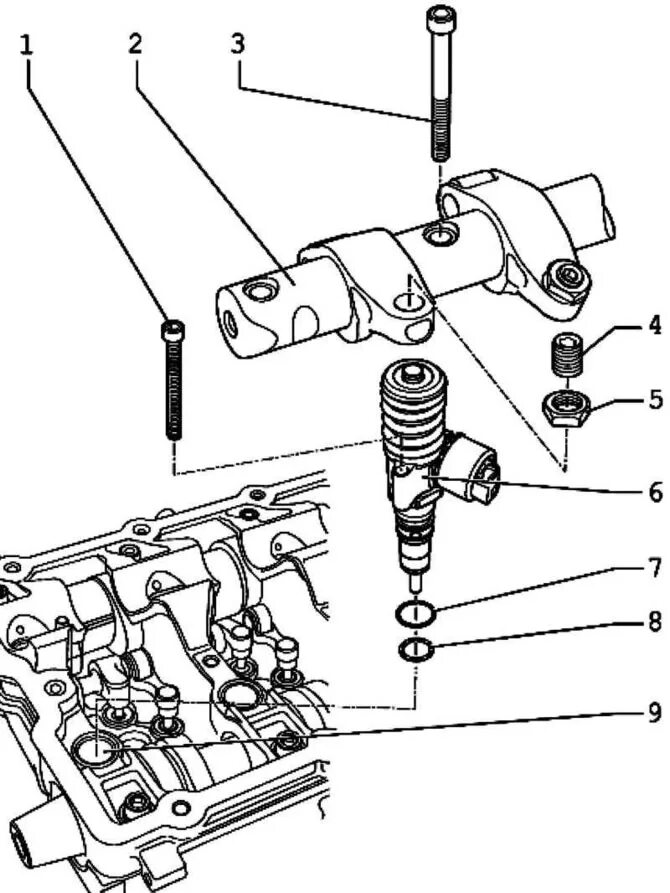 Форсунки пассат б6 дизель. Фольксваген б6 дизель насос форсунка. Болт крепления насос форсунки 2.0 TDI Ауди. Насос форсунка Пассат б6. Форсунки дизельного двигателя Фольксваген 1.9.