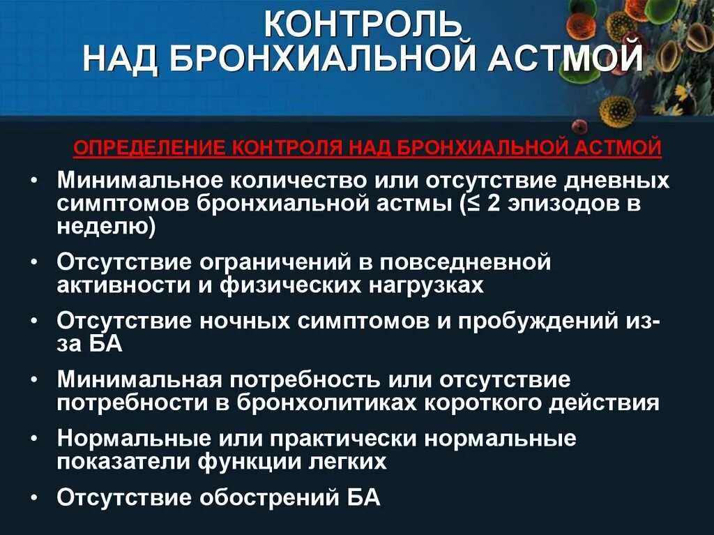 Основное проявление бронхиальной астмы тест. Контроль над бронхиальной астмой. Оценка контроля бронхиальной астмы. Методы контроля над астмой. Критерии эффективности терапии бронхиальной астмы.