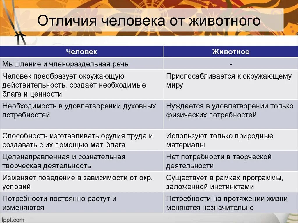 Человека от животного отличает особенность