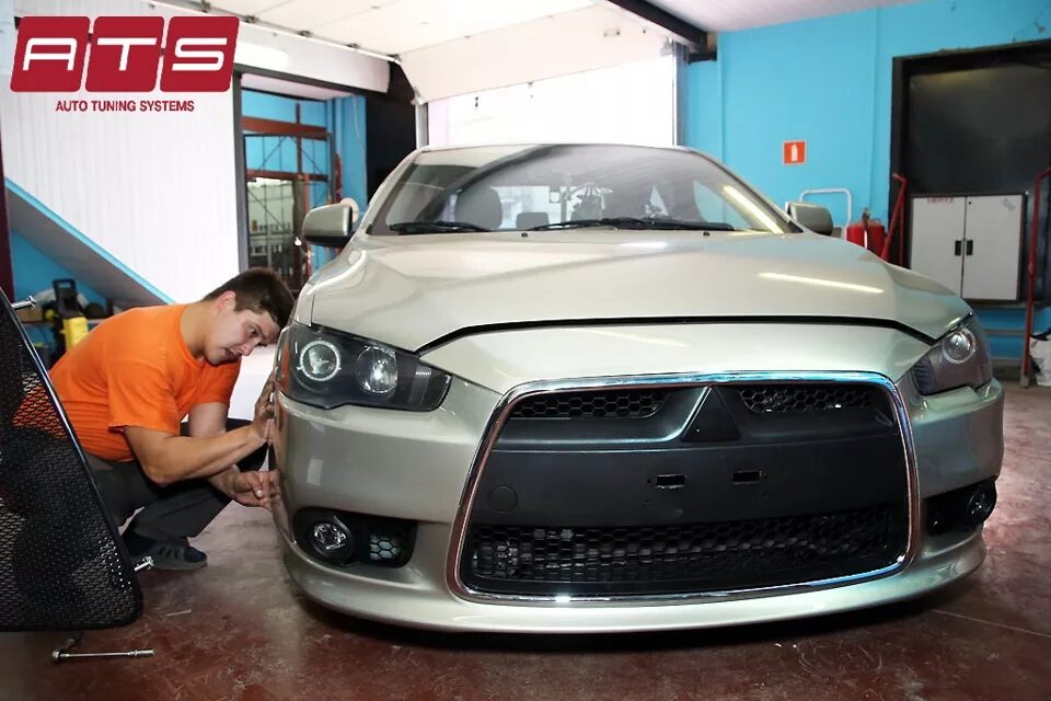 АТС Tuning. Установка сетки на Mitsubishi Lancer 10. Тюнинг Ростов. АТС тюнинг Москва. Атс тюнинг