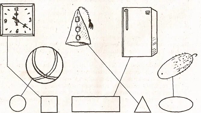 Соотносить форму предметов с геометрической формой. Геометрические фигуры в предметах. Упражнения на геометрические фигуры с предметами. Предметы похожие на геометрические фигуры. Соединить предмет с геометрической фигурой.