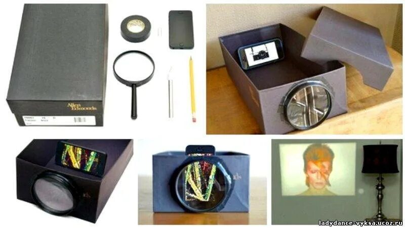 Как сделать домашний проектор. Проектор из смартфона и фильмоскопа. проектор из лупы. проектор из коробки. проектор из коробки и лупы.