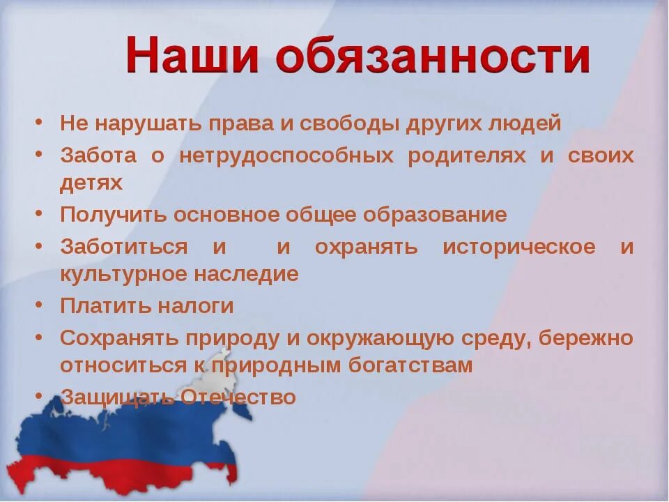 Презентация на тему Конституция. Право и обязанности гражданина РФ.