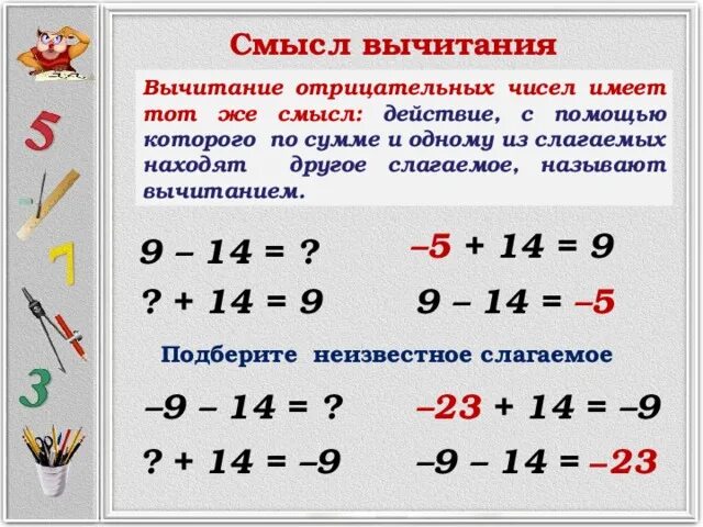 Знаки при сложении и вычитании отрицательных и положительных чисел. Сложение и вычитание отрицательных и положительных чисел правило. Сложение и вычитание отрицательных чисел правило. Отрицательные числа сложение и вычитание умножение и деление правило.