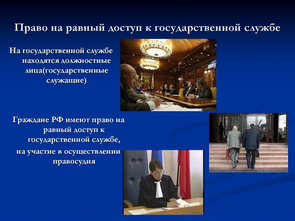 Участие граждан в жизни россии. Право на доступ к государственной службе. Равный доступ граждан к государственной службе. Право граждан на равный доступ к государственной службе. Равный доступ к государственной службе примеры.