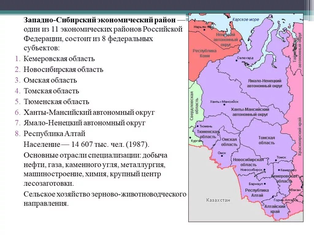 Основные центры восточной сибири. Карта Западной Сибири экономический район. Субъекты Федерации Западной Сибири. Западно-Сибирский экономический район на карте России. Субъекты Федерации, входящие в Западно-Сибирский экономический район.