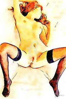 Ragazza Nuda Stesa A Gambe Larghe (2), Digitale Kunst von Giuseppe Cocco Artmaje