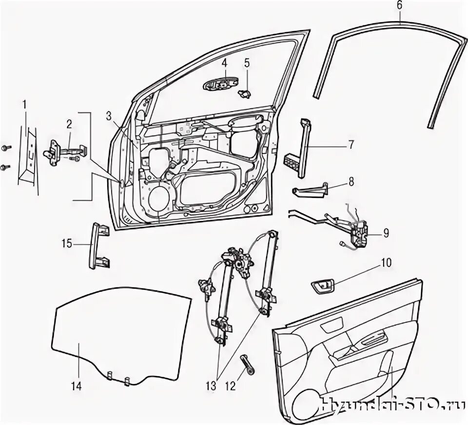 Стекло двери водителя. Hyundai Getz чертеж замка. Передняя дверь Hyundai Getz чертеж. Крепление стекла двери Хундай Гетц. Крепление карты двери Хендай акцент.