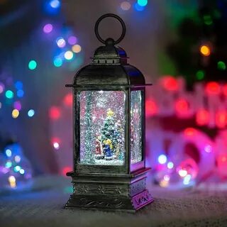 Новогодний фонарь с блестками и подсветкой