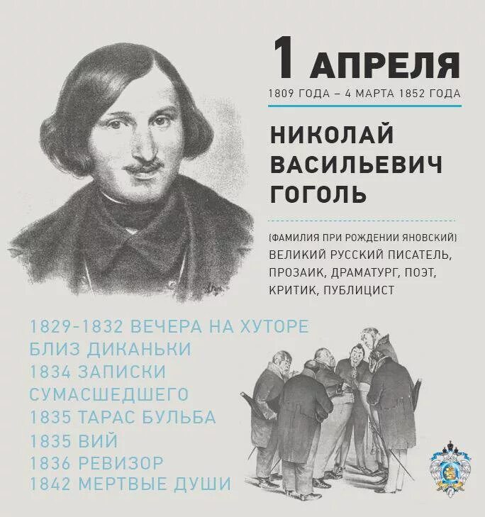 Дни рождения великих в апреле. Гоголь дата рождения.