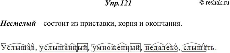 Упр 121 6 класс. Слова состоящие из приставки корня суффикса и окончания. Слова которые состоят из приставки корня и окончания. Слово цепь состоит из 1 корня.