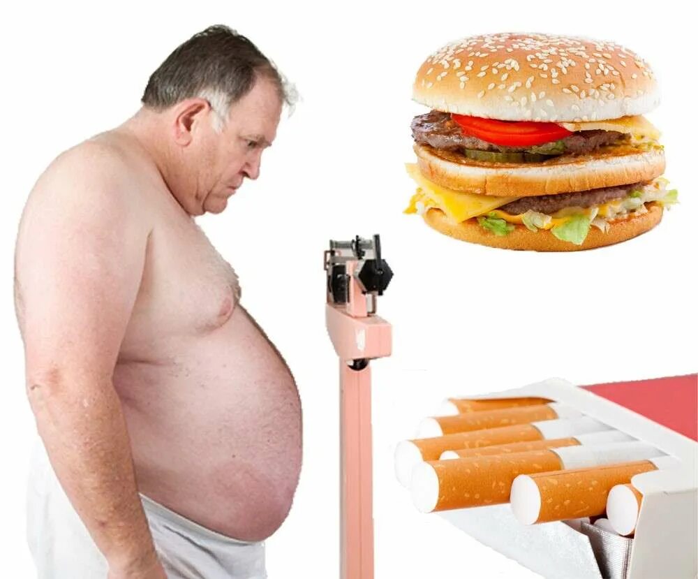 Гипертония при ожирении. Избыточный вес. Человек толстеет.