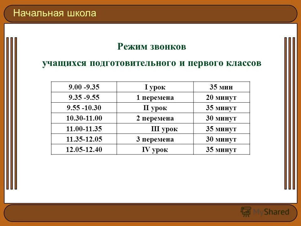 Расписание уроков по 35 минут