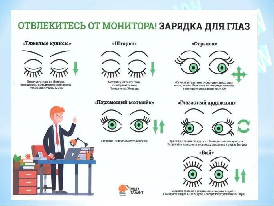 Правила безопасности зрение. Упражнения для глаз при работе за компьютером. Гимнастика для глаз при работе за компьютером. Памятка упражнения для глаз. Гимнастика для глаз при работе.