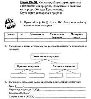 Кислород общая характеристика 8 класс таблица