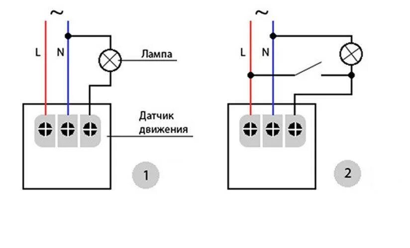 Схема соединения датчика движения через выключатель. Схема подключения двух датчиков движения через выключатель. Схема подключения датчика движения на 2 лампочки. Схема принудительного включения датчика движения. Подключение датчика движения к лампочке