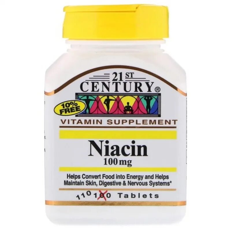 21st Century Niacin 100mg 110 табл.. Ниацин 100 мг. Ниацин витамин. 21 century витамины