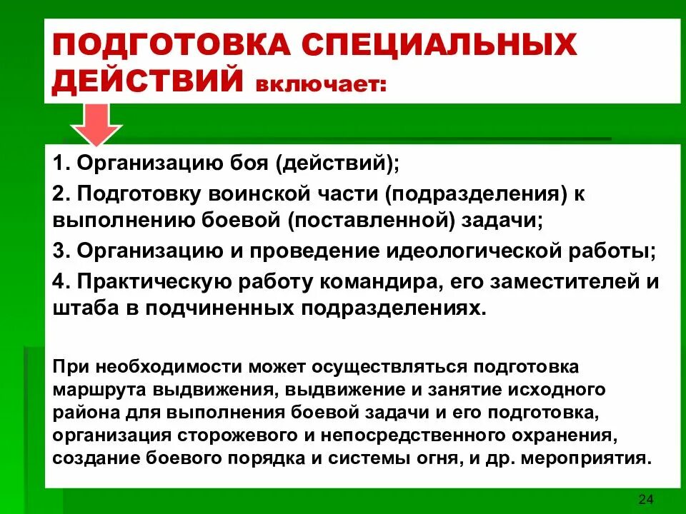 Подготовка к проведению специальной операции. Организация боя включает. Решение командира на проведение специальной операции. Методы работы при подготовке к боевым действиям. Подготовка и ведения боевых действия