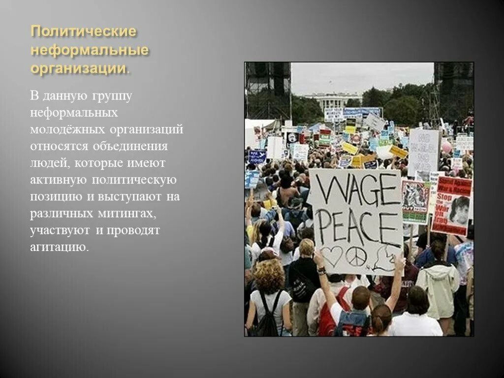 Молодежные политические организации россии. Неформальные политические организации. Неформальные молодежные объединения. Неформальные молодёжные организации России. Молодежные общественные объединения.