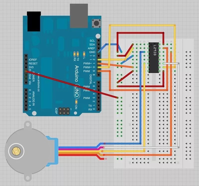 L293d подключение к ардуино. L293d шаговый двигатель. l293d arduino схема. l293 ардуино. схема подключения arduino к l293d.