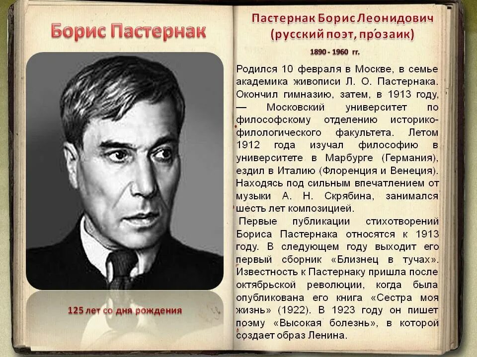 Когда родились поэты. Сообщение о б.л.Пастернака. Автобиография Бориса Леонидовича Пастернака. Сообщение о Борисе Леонидовиче Пастернаке.