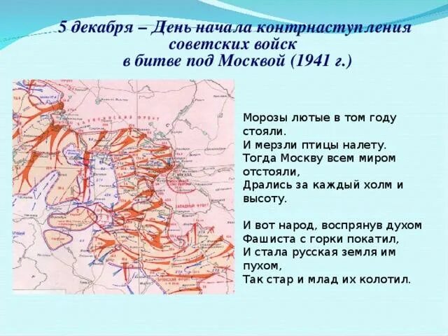 Битва под Москвой контрнаступление 5 декабря 1941 карта. День начала контрнаступления советских войск в битве под Москвой 1941. Даты контрнаступления Советской армии под Москвой 1941. Контрнаступления советских войск под Москвой (1941 год) карта.