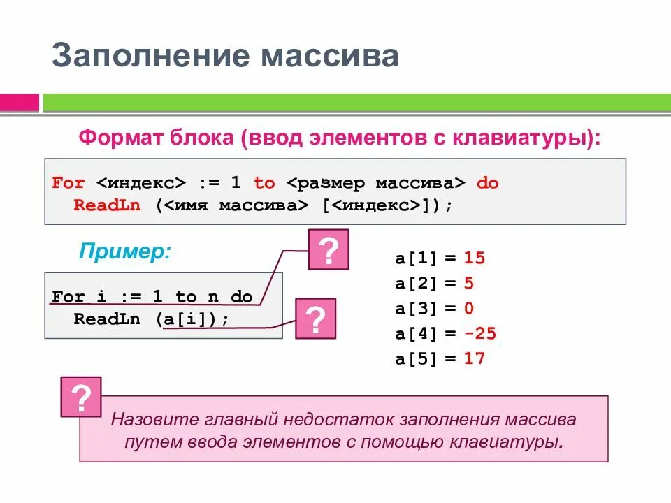 Какие могут быть типы элементов массивов