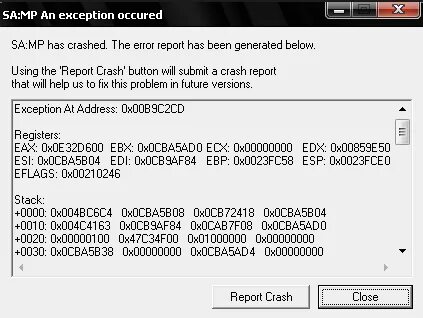 The crash folder named