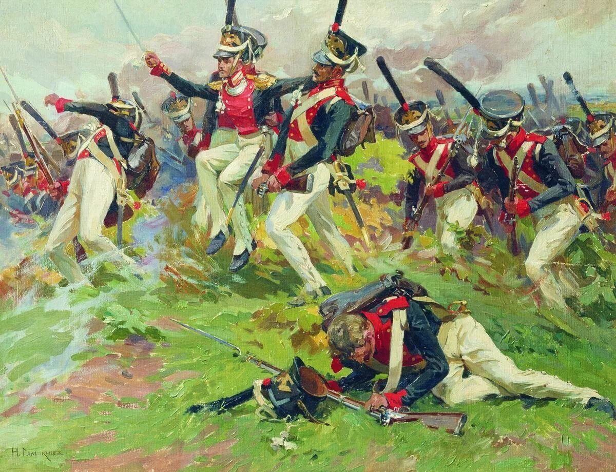 Военно исторические картины. Бородинское сражение 1812. Русские солдаты Бородино 1812 года.