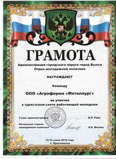 Грамота в номинации
