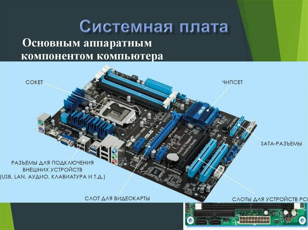 Разъемы материнской платы asus p8h67. Системная плата компьютера. Основная функция материнской платы. Системная (материнская) плата. Основные компоненты материнской платы.