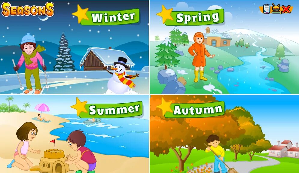 In summer or in the summer. Seasons для детей на английском. Времена года для детей. Времена года для дошкольников. Времена года на английском для детей.
