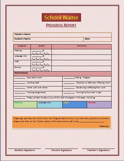 Progress Report Template. Report format. Student progress Report examples. Examples for progress Report for students.