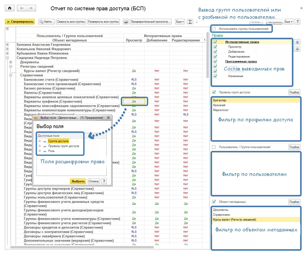 Справочники вариантыотчетов. Отчеты. Report по объектам.