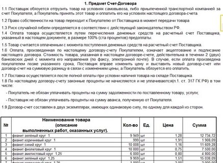 Счет договор по оказанным услугам