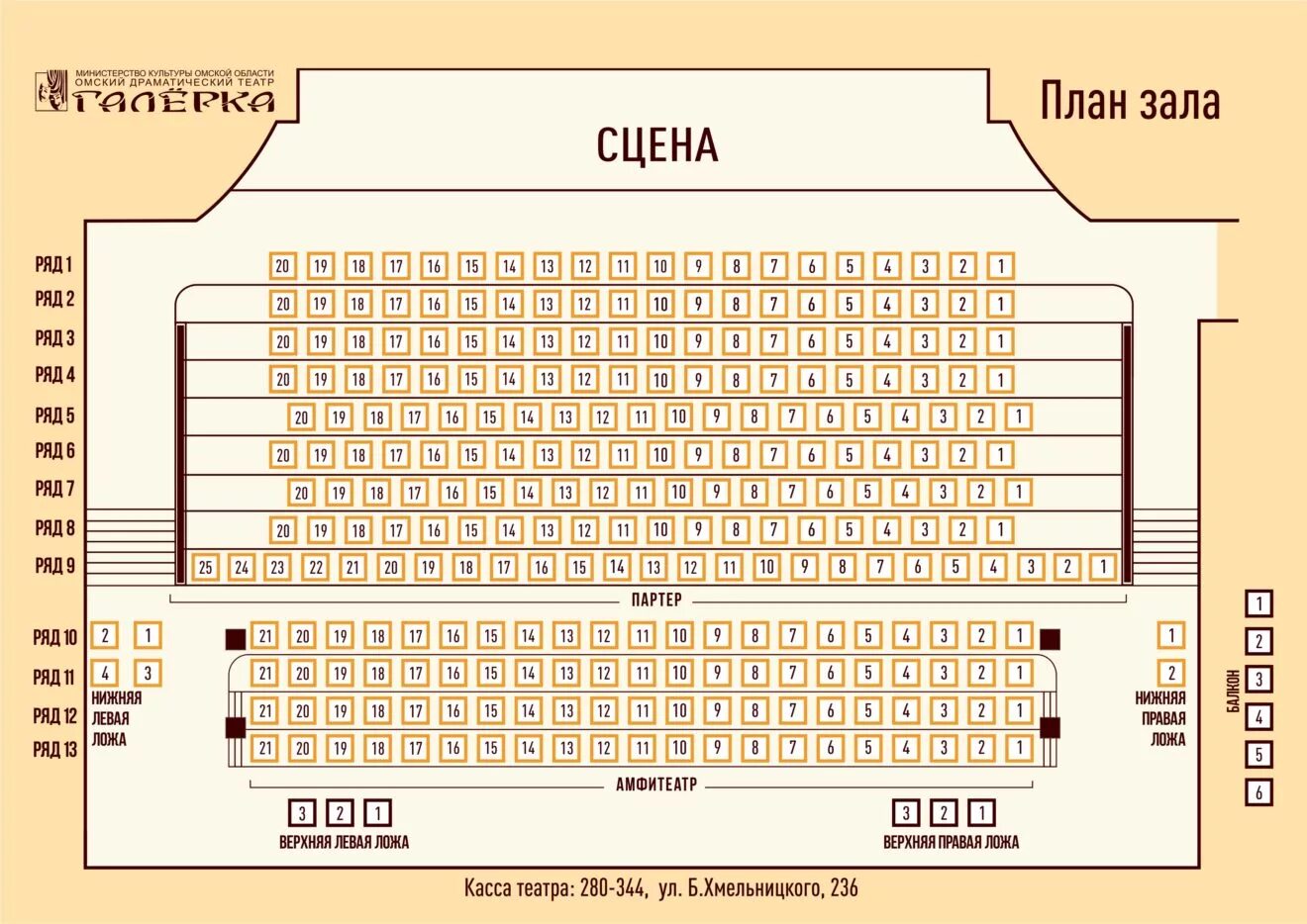 Сколько концертных номеров. Зрительный зал театра Галерка Омск. План зала музыкального театра Омск. План зала 5 театра Омск. Театр Акимова схема зала с местами.