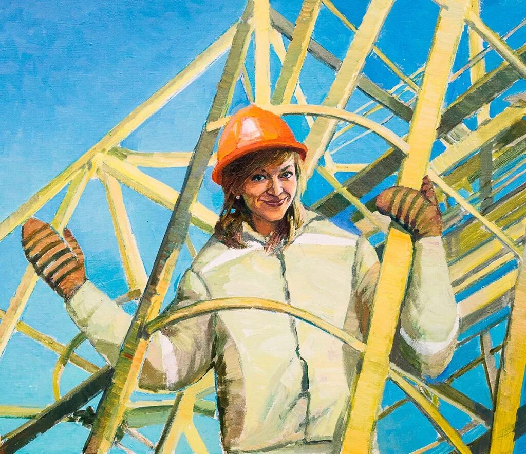 Первый строитель в россии. Строитель картина. Портрет строителя. Женщина Строитель. Советские женщины строители живопис.