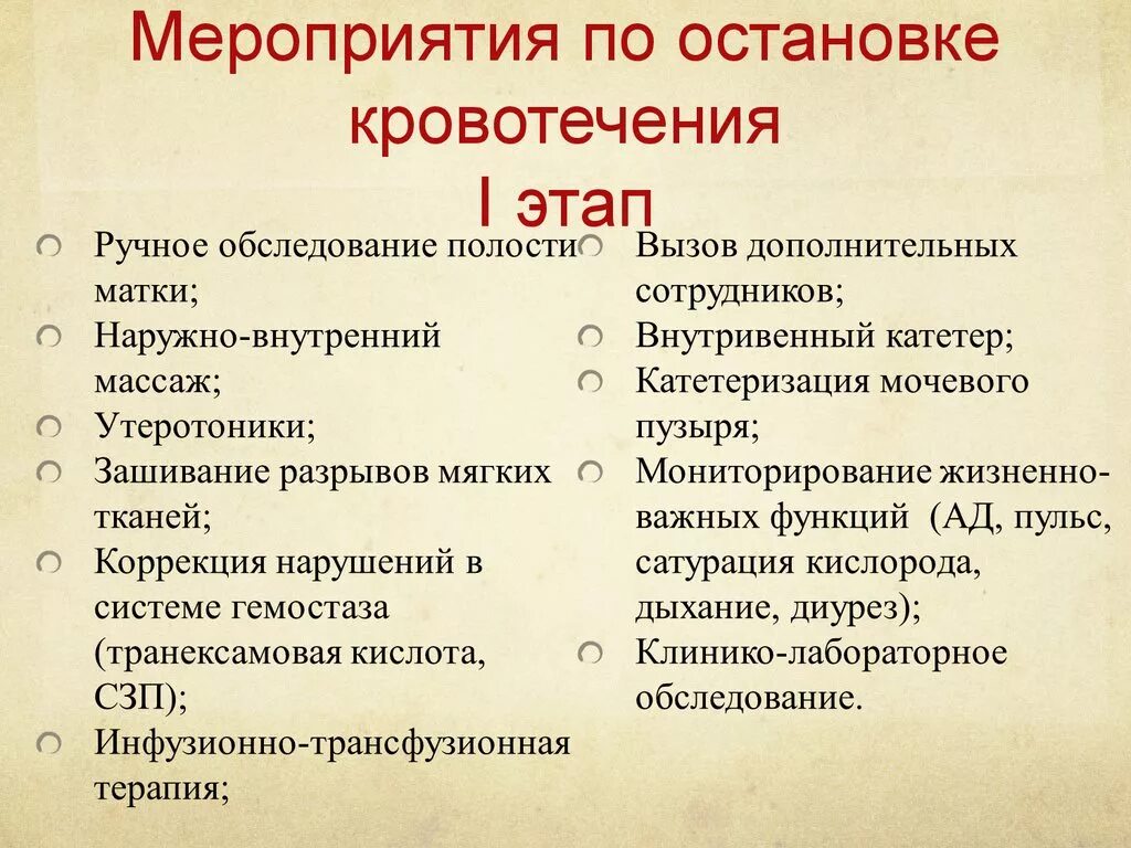 Мероприятия по остановке кровотечения. Мероприятия по остановке кровотечения