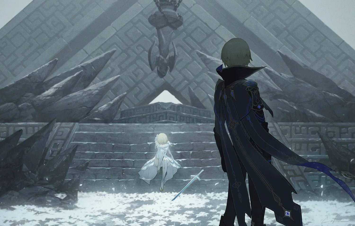 Сяо геншин. Дайнслейф genshin impact арт. Лумин геншин. Странник и люмин. Персонажи геншин импакт дайнслейф.