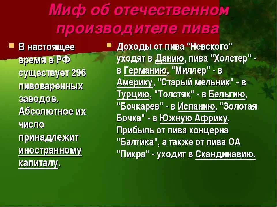 Миф отечественный. Кому принадлежит пиво. мифы в настоящее время. кому принадлежат пивные компании в россии. настоящий в мифах.
