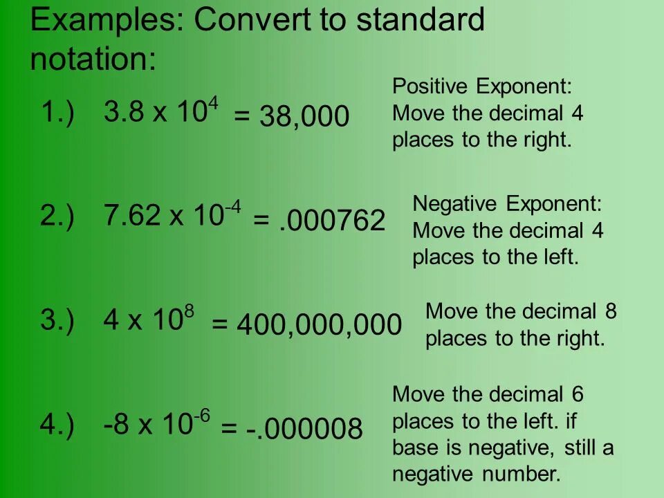 Conversion examples. Convert scientific notation. standard notation. exponential notation. scientific notation examples.