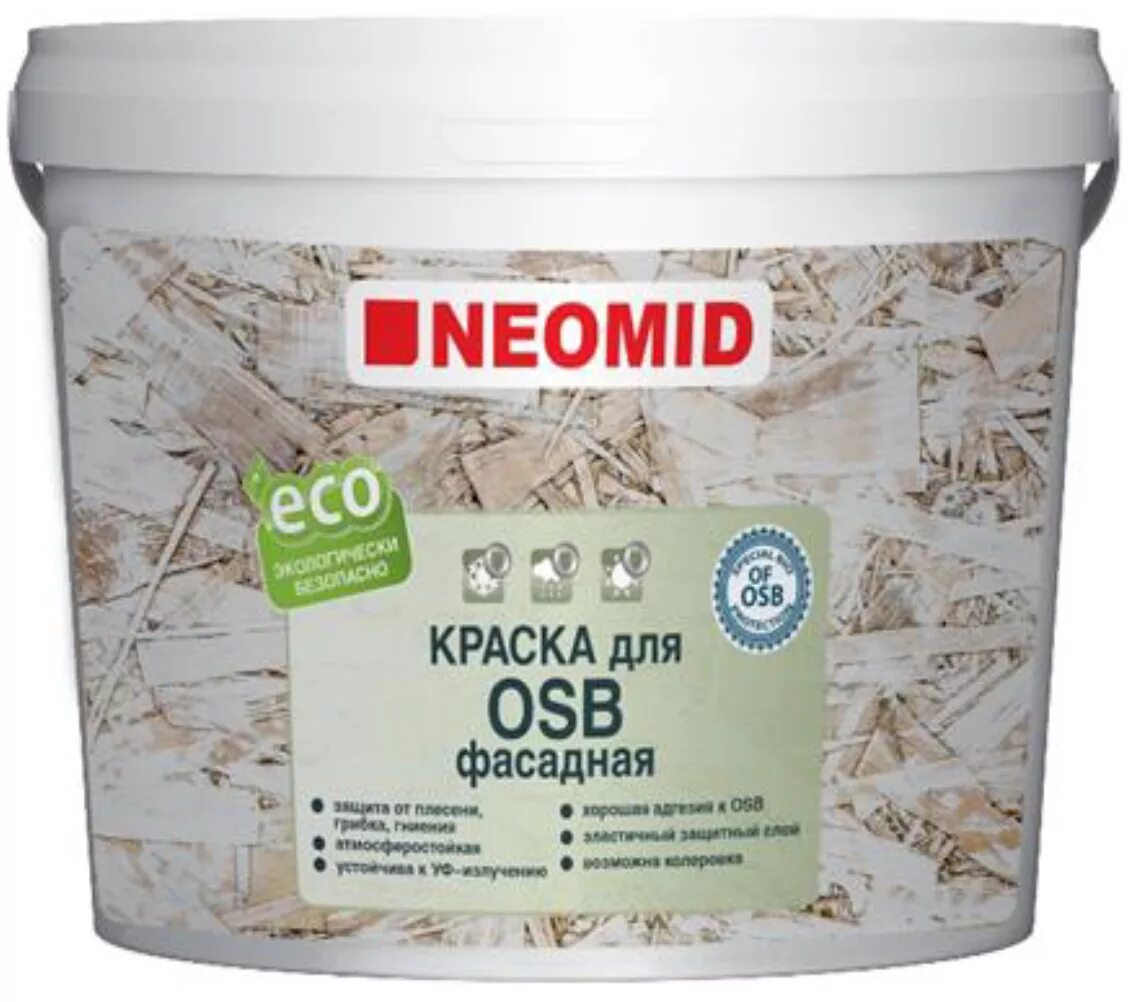 Краска для плит osb neomid. Краска-грунт neomid для osb, фасадная, 14 кг. неомид краска грунт для осб. грунт neomid для плит osb 7кг. neomid грунт для osb плит.